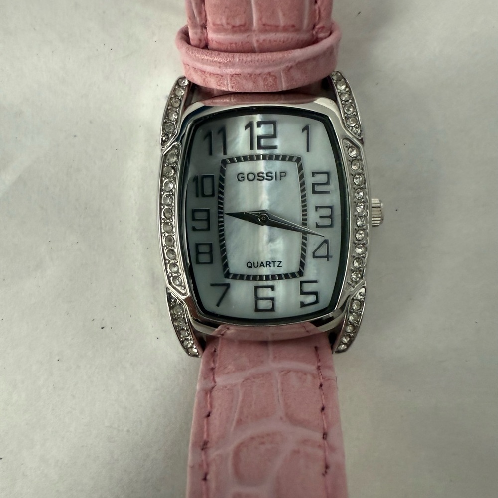 Gossip Pink Textured Strap Watch with Crystal Accents